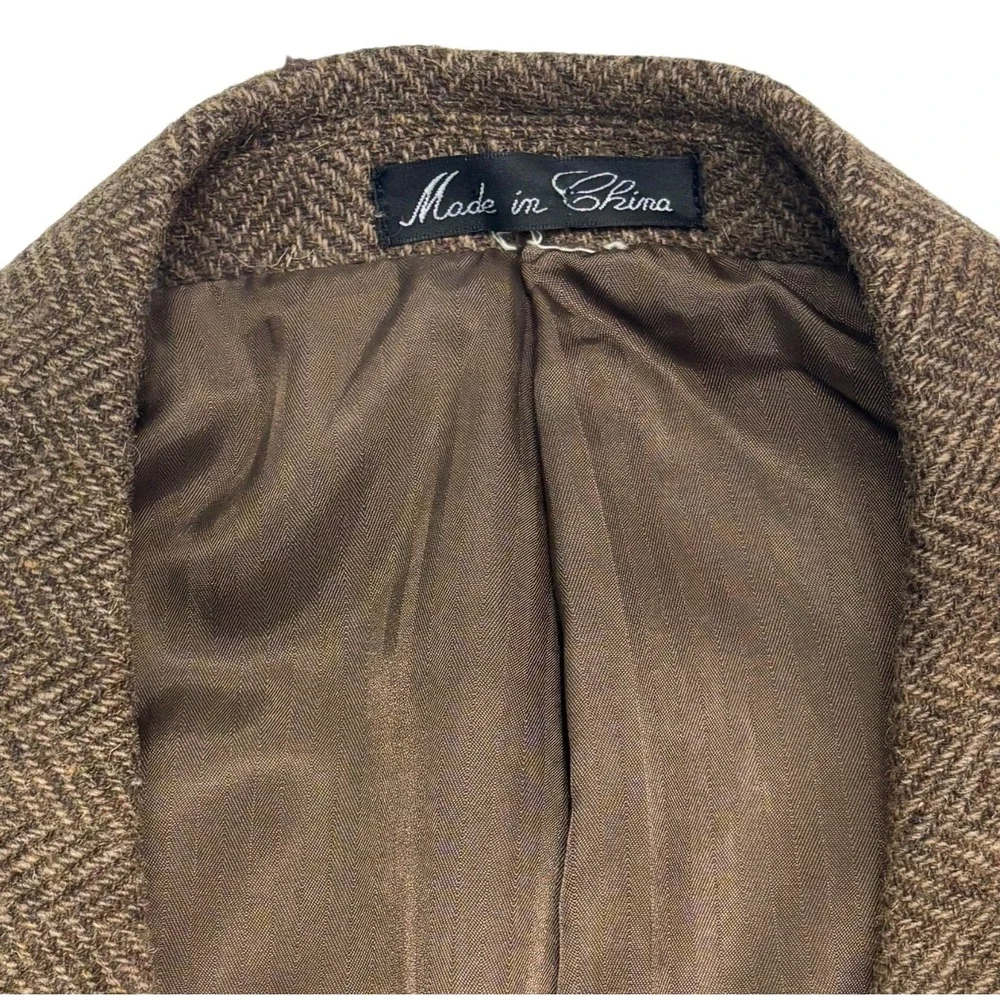 vtg Monsieur Adolfo 54L Brown Herringbone Tweed Blazer Jacket Sport Coat Wool